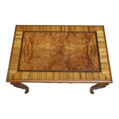 Floral & Scallop Carved Walnut & Burl Cabriole Legged Low Table C1930