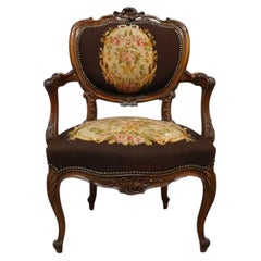 Victorian Carved Mahogany & Floral Tapestry Balloon Back Parlor Chair C1900
