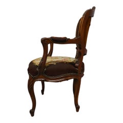 Victorian Carved Mahogany & Floral Tapestry Balloon Back Parlor Chair C1900