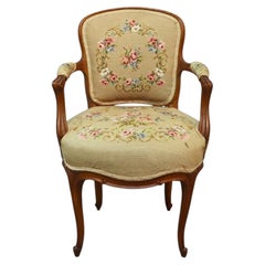 Louis XV Style Walnut & Tapestry Fauteuil Chair With Cabriole Legs C1900