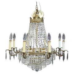French Empire Style Crystal & Gilt Bronze “Crystal Basket” 8-Light Chandelier