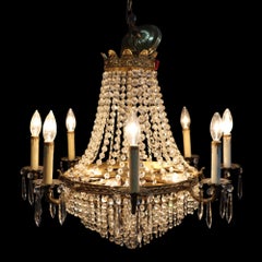 French Empire Style Crystal & Gilt Bronze “Crystal Basket” 8-Light Chandelier