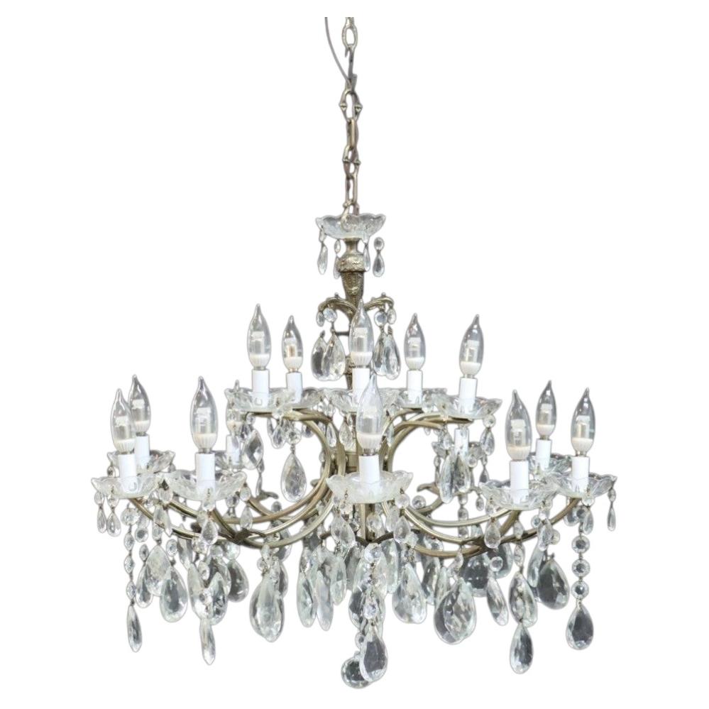 Crystal & Gilt Bronze 15-Light Chandelier C1940 For Sale