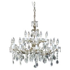 Lustre à 15 lumières en cristal et bronze doré, vers 1940