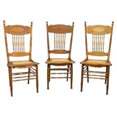Three Larkin #1 Oak Double Pressed Back Dining Chairs C1910