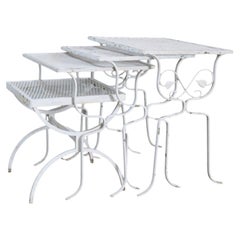 4 Vintage Russell Woodard attr Wire Patio Nesting Tables Unsigned C1960