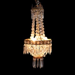 Vintage Italian Brass & Cut Crystal 3-Light Chandelier C1950