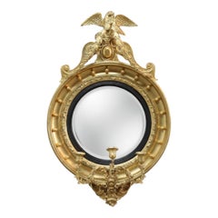 Miroir mural convexe en bois doré à motif d'aigle, datant du centenaire fédéral, vers 1870