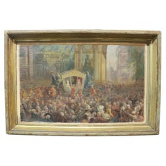 J. Nartos Narrer, peinture à l'huile sur toile représentant un cortège royal, XIXe siècle