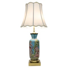 Vintage Neoclassical Hand Painted Porcelain & Brass Lamp C1940