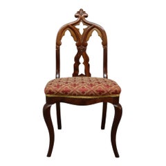 4 Gothic Carved Flame Mahogany Side Chairs C1860