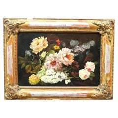 Peinture représentant une nature morte florale « Continental Oil On Board » de J. Waldsey, vers 1880