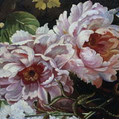 Peinture représentant une nature morte florale « Continental Oil On Board » de J. Waldsey, vers 1880