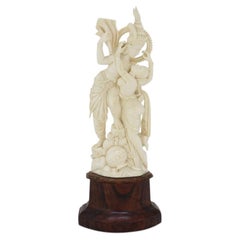 Indian Carved Bone Hindu Deities Radha & Krishna In A Lover’s Embrace C1920