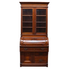 Victorian Walnut & Burl Roll Top Secretary Desk C1880