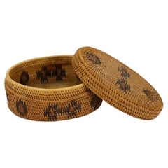 Antique Southwest American Woven Reed Lidded Oval Basket C1920