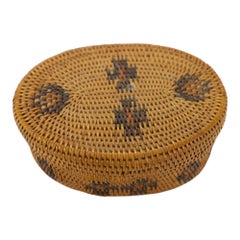 Antique Southwest American Woven Reed Lidded Oval Basket C1920