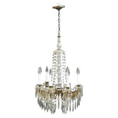 Vintage French Empire Style Cut Crystal & Glass 9-Light Basket Chandelier C1940