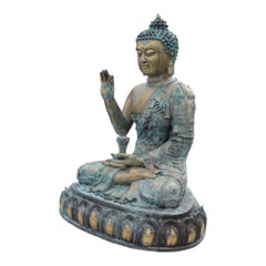 Lebensgroßer sitzender Buddha im Vitarka-Mudra, Shakyamuni meditiert im Lotussitz