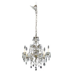 Lustre vintage français de style Louis XV à 5 lumières, en cristal et bronze doré, vers 1940