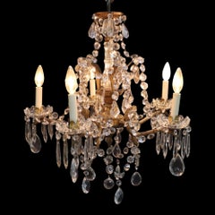 Vintage French Louis XV Style Crystal & Gilt Bronze 5-Light Chandelier C1940