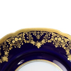 12 Hutschenreuther Royal Bavarian Cobalt & Gold Gilt Porcelain Dinner Plates