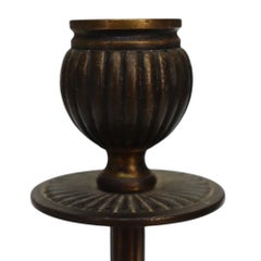 Pair Arts & Crafts Patinaed Bronze Candlesticks With Murano Glass Inserts C1920