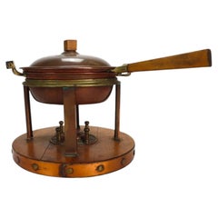 Arts & Crafts Copper & Oak Chafing Dish C1920