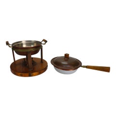 Arts & Crafts Copper & Oak Chafing Dish C1920