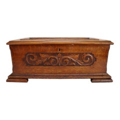 Jackpot Carved Oak & Glass Cylinder Music Box Signed 19thC