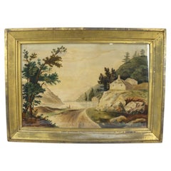 Antique Watercolor On Paper Landscape 19thC