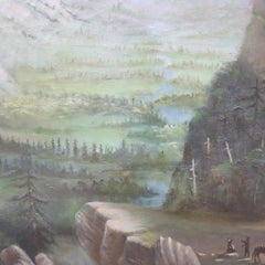 Peinture à l'huile sur toile de l'école de l'Hudson River, représentant un paysage montagneux de l'Ouest, vers 1890