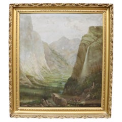 Peinture à l'huile sur toile de l'école de l'Hudson River, représentant un paysage montagneux de l'Ouest, vers 1890