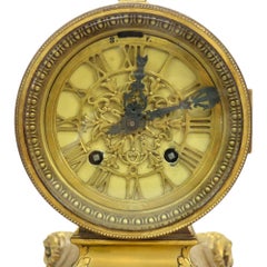 French Chelsea Neoclassical Gilt Bronze & Marble Mantle Clock Girandole Set