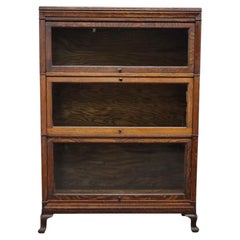 Arts & Crafts Macey Oak 3-Stack Barrister Bookcase Signed C1920