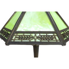 Arts & Crafts Pittsburg 8-Panel Slag Glass Table Lamp Signed C1920