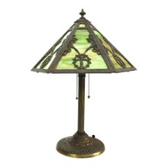 Arts & Crafts Rainaud 6 Panel Slag Glass Lamp, Manner Of Bradley & Hubbard c1920