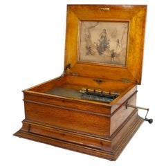 Regina Oak Double Comb Disk Music Box Signed C1890