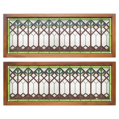 Pair Arts & Crafts Frank Lloyd Wright School Stained Leaded Glass Windows
