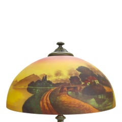 Arts & Crafts Phoenix Scenic Reverse Painted Table Lamp Signed A & R C1920