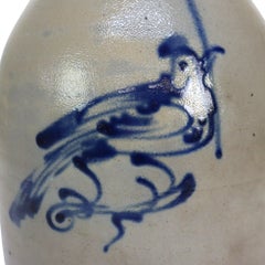 West Troy Pottery Salt Glazed Stoneware Jug With Bird Signed C1870