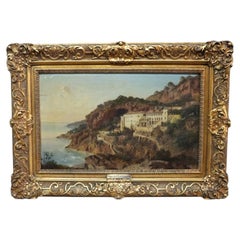 Zimermann German Oil On Board Mediterranean Coastal Landscape & Cliffside 19thC