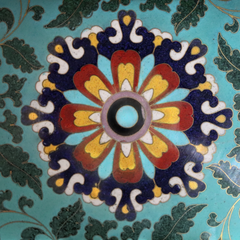 Vintage Chinese Ebonized, Polychromed & 3 Cloisonne Disk Coffee Table 20thC