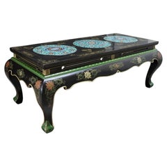 Vintage Chinese Ebonized, Polychromed & 3 Cloisonne Disk Coffee Table 20thC