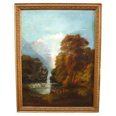 Hudson River School Oil On Canvas Painting Of A Mountain Wilderness C1890