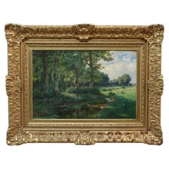 Antique Oil On Canvas Landscape Painting By Otto Meyer C1908