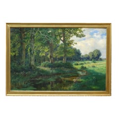 Antique Oil On Canvas Landscape Painting By Otto Meyer C1908
