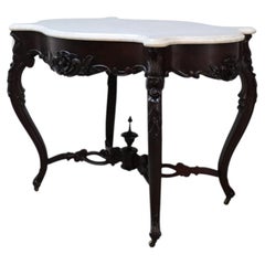 Oversized Rococo Revival Floral Carved Walnut MarbleTurtle Top Table C1890