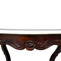 Oversized Antique Rococo Revival Floral Carved Walnut Marble Turtle Top Table
