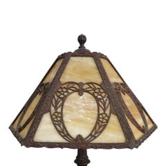 Arts & Crafts Bradley & Hubbard Style 6-Panel Slag Glass Lamp Unsigned C1920